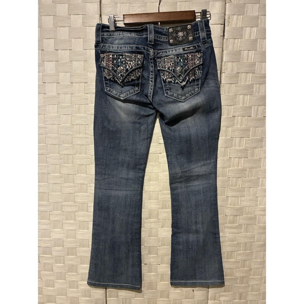 Miss Me Signature Boot Jeans Womens 27 Medium Wash Embellished Flap Pockets